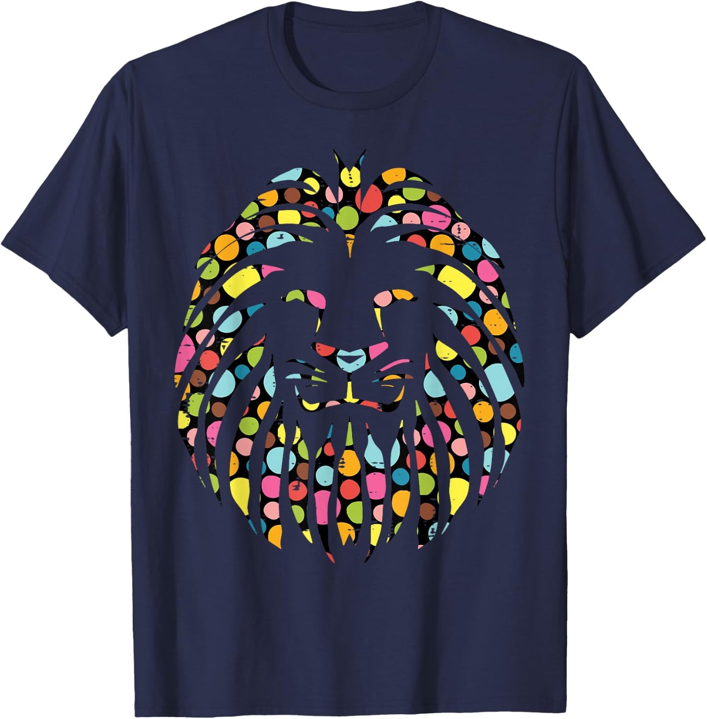 Dot Art Lion Face Polka Dots Men Women Kids T-Shirt - T-Shirt | Navy