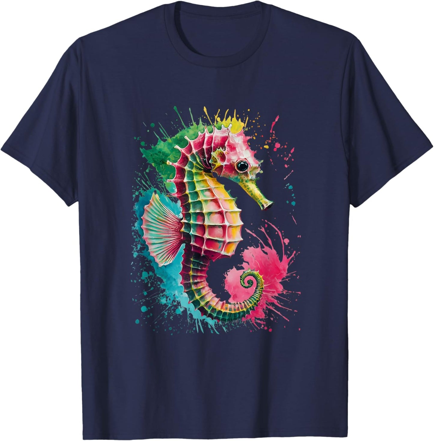 Seahorse Men Woman Colorful Watercolor Seahorse T-Shirt - T-Shirt | Navy