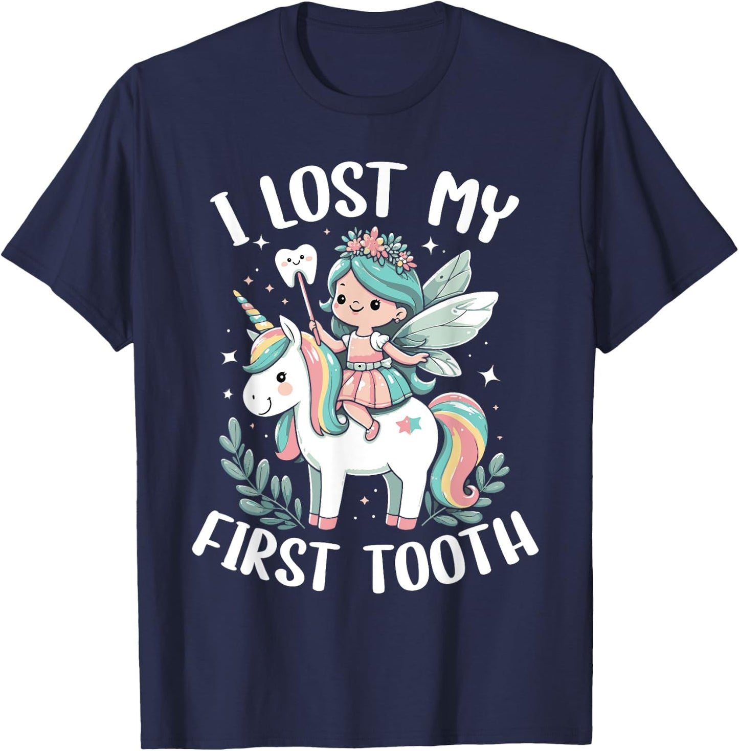 I Lost My First Tooth Funny Unicorn Tooth Fairy T-Shirt - T-Shirt | Navy