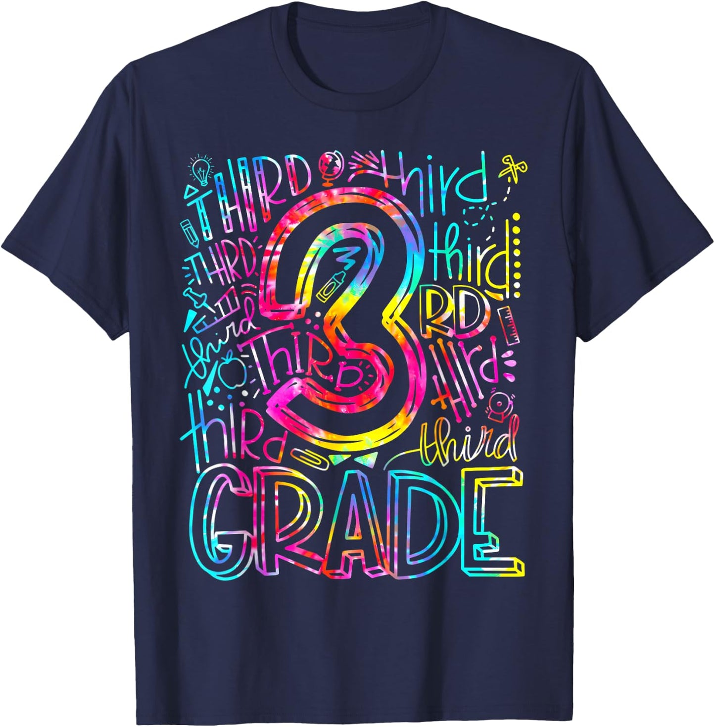 Tie Dye 3rd Grade Typography Team Third Grade Teacher Gift T-Shirt - T-Shirt | Navy