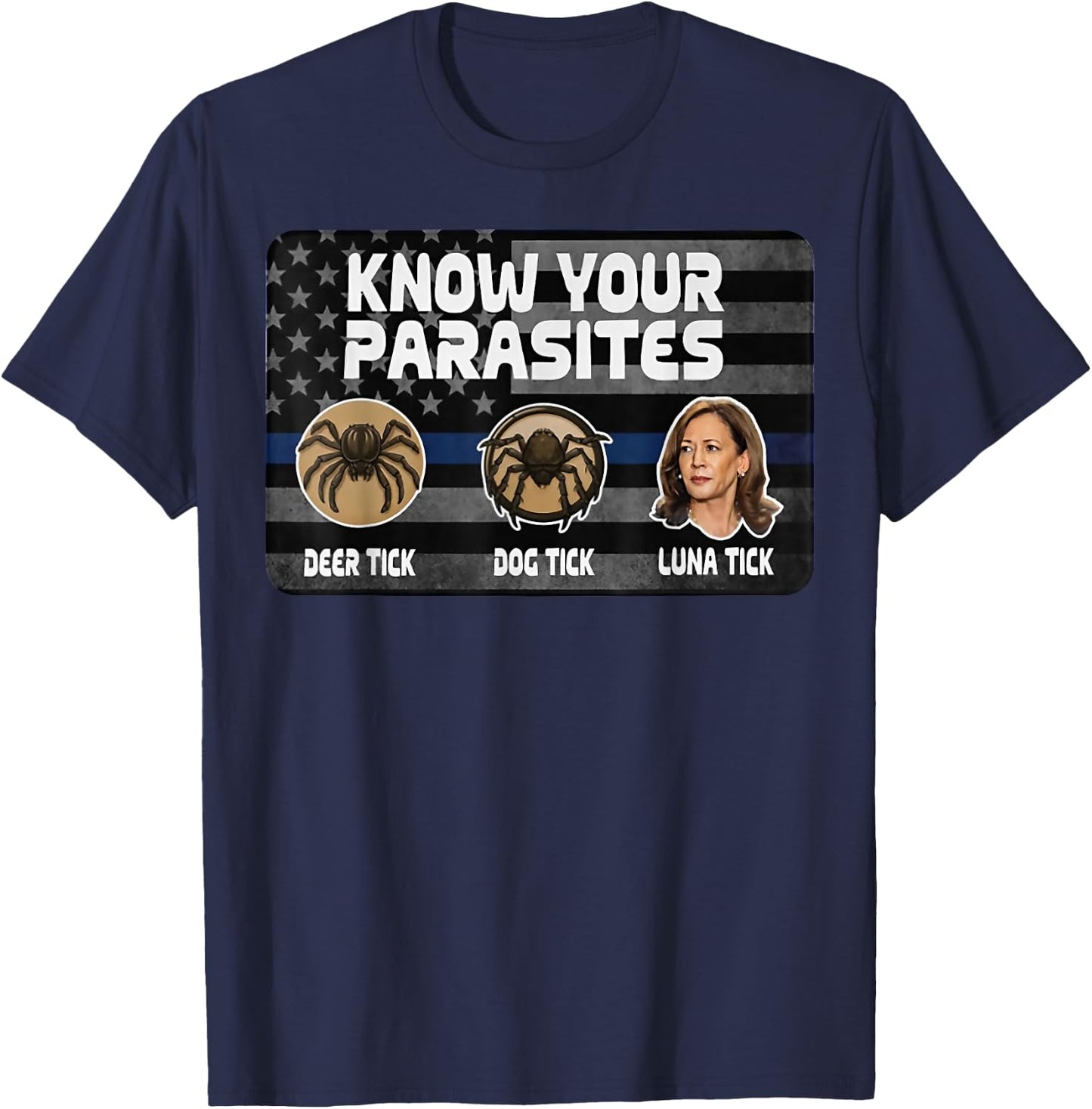 Kamala Know Your Parasites : Deer, Dog & Luna Tick T-Shirt - T-Shirt | Navy