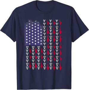 Sharks and Shark Teeth American Flag T-Shirt - T-Shirt | Navy
