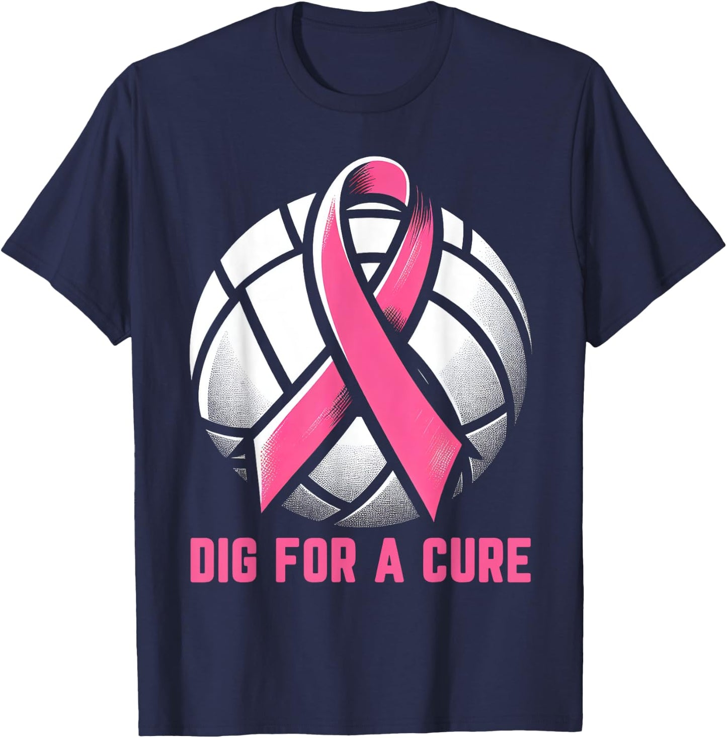 Dig For A Cure Breast Cancer Awareness Volleyball Pink Out T-Shirt - T-Shirt | Navy
