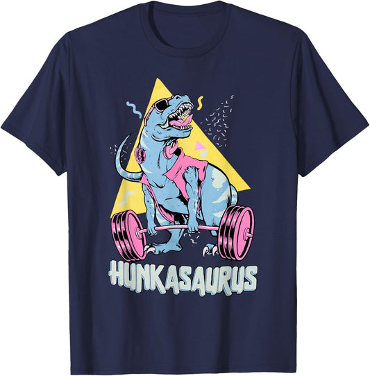 Hunkasaurus T rex Dinosaur Funny Gym & Workout T-Shirt - T-Shirt | Navy