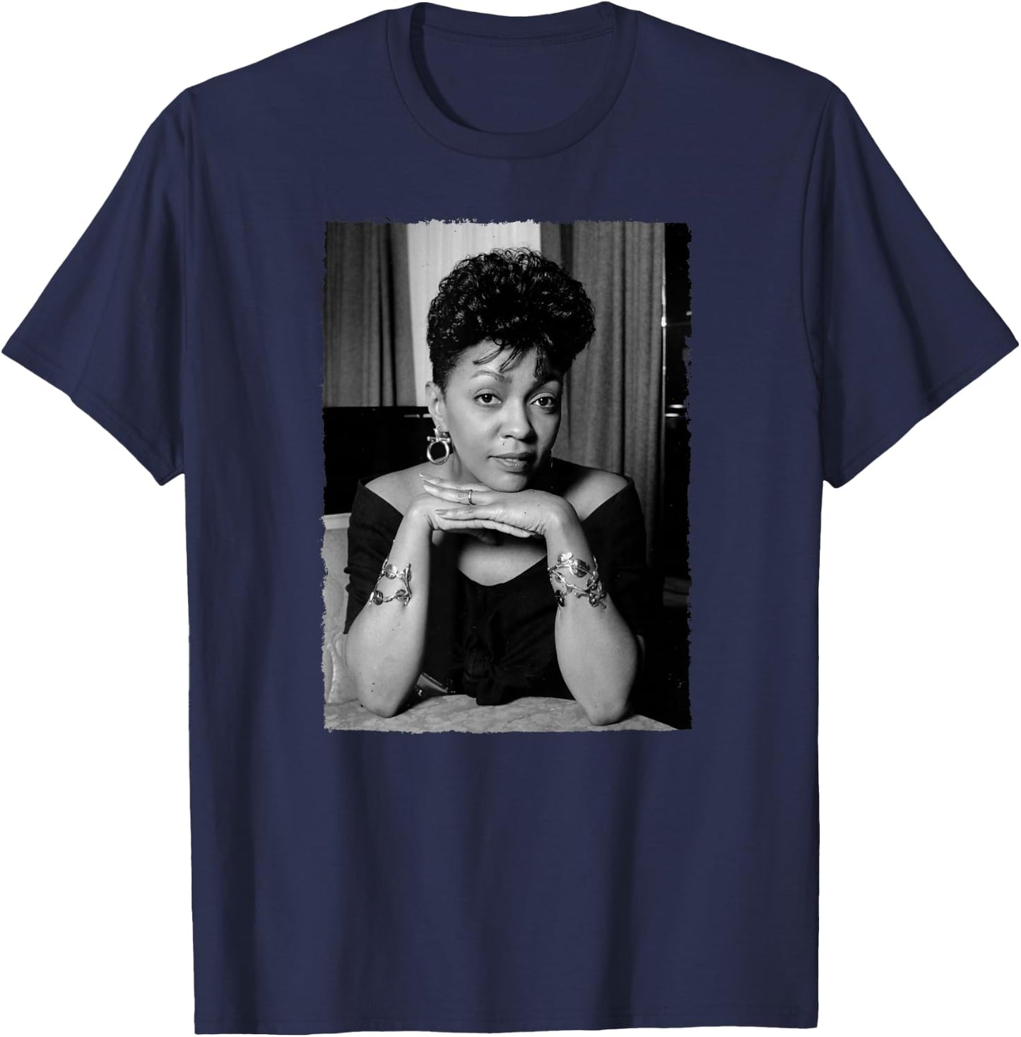 Anita Baker Black And White Portrait By Stephen Wright T-Shirt - T-Shirt | Navy