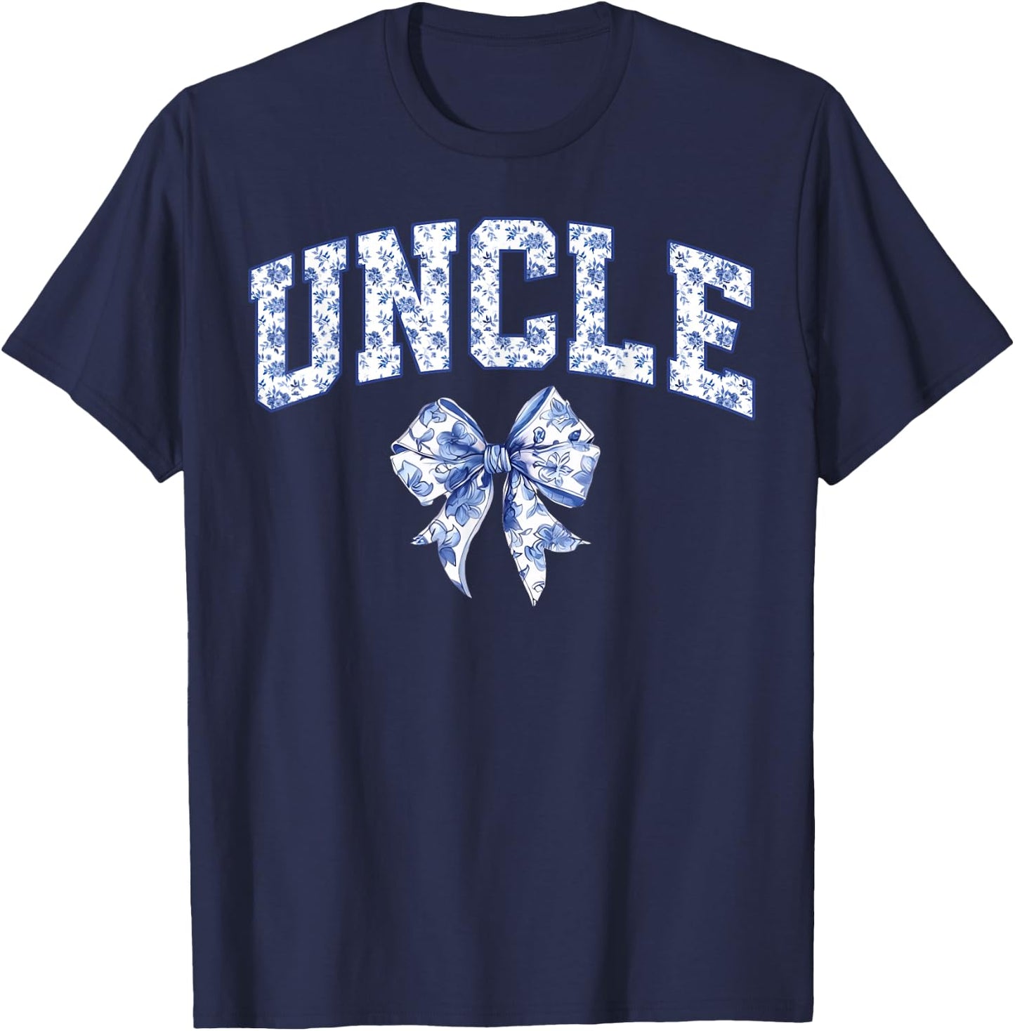 Uncle Coquette Toile Blue Bow Floral Family Matching T-Shirt - T-Shirt | Navy