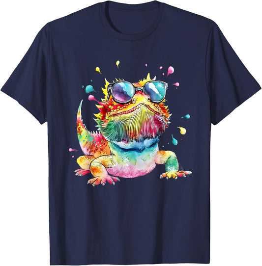 Bearded Dragon Men Woman Colorful Watercolor Bearded Dragon T-Shirt - T-Shirt | Navy