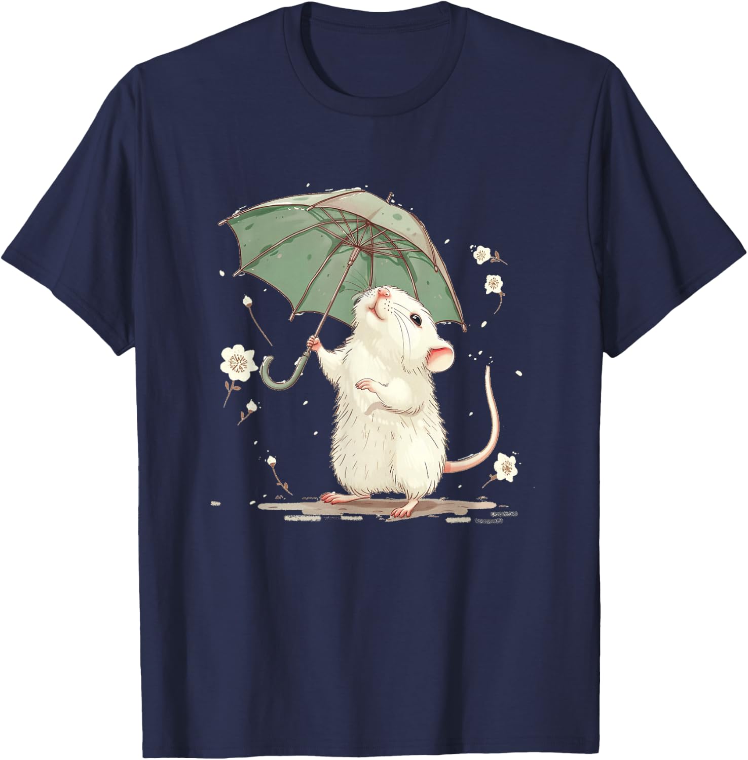 Cute white Rat with Umbrella Costume for Man and Woman T-Shirt - T-Shirt | Navy