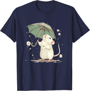 Cute white Rat with Umbrella Costume for Man and Woman T-Shirt - T-Shirt | Navy