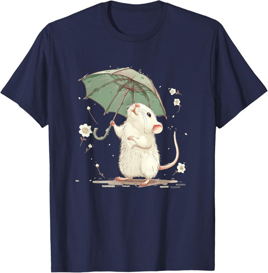 Cute white Rat with Umbrella Costume for Man and Woman T-Shirt - T-Shirt | Navy