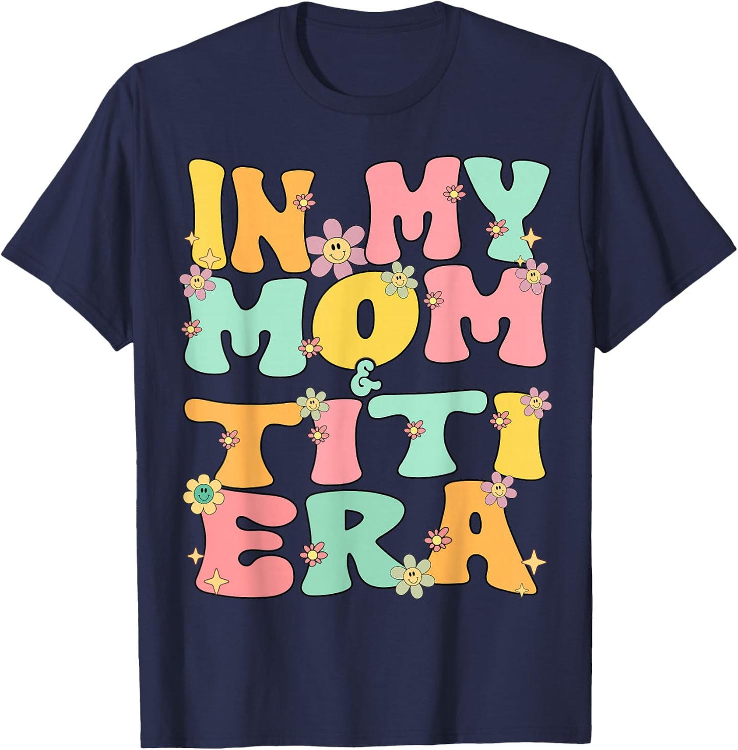 In My Mom And Titi Era Groovy Mom And Titi Grandma Christmas T-Shirt - T-Shirt | Navy