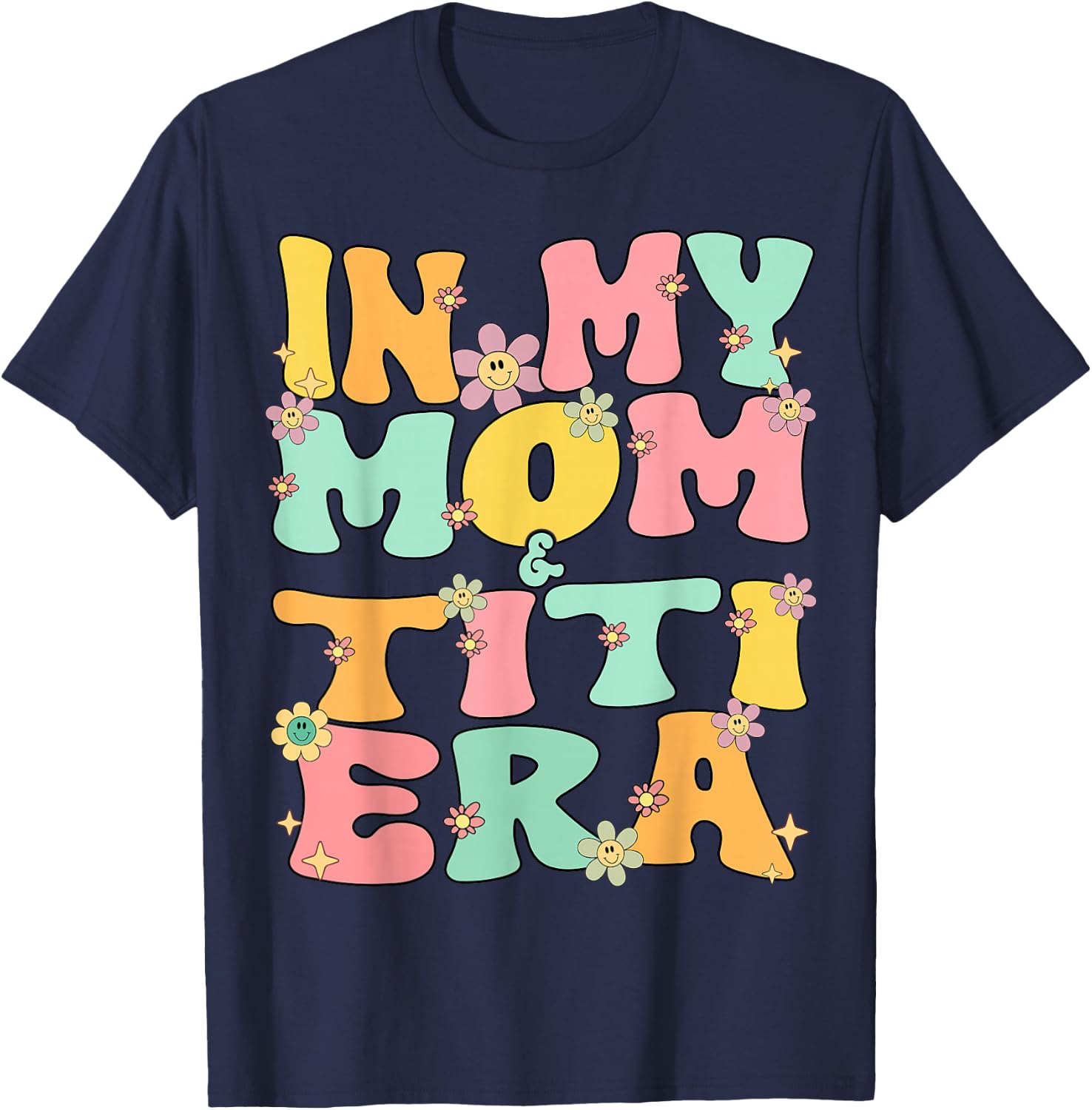 In My Mom And Titi Era Groovy Mom And Titi Grandma Christmas T-Shirt - T-Shirt | Navy
