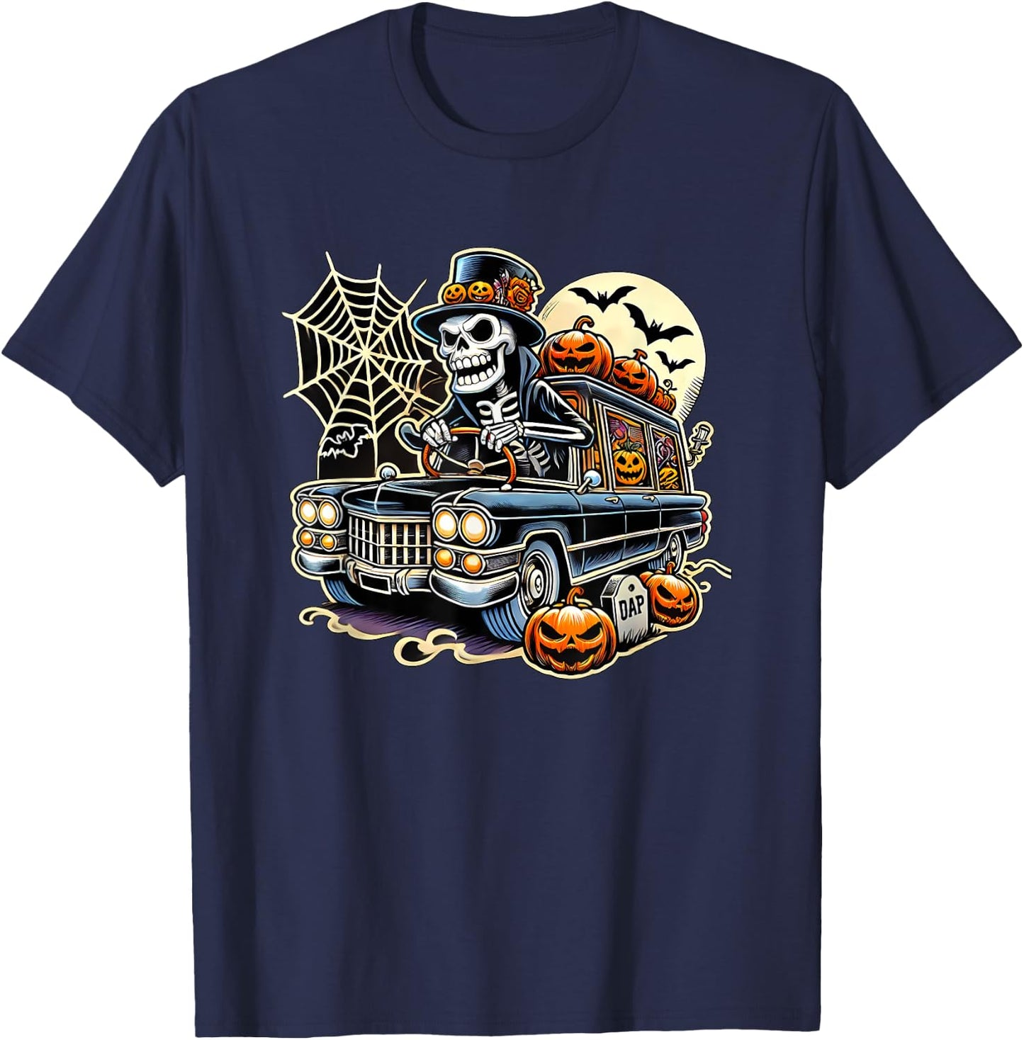 Halloween Skeleton Hearse T-Shirt - T-Shirt | Navy