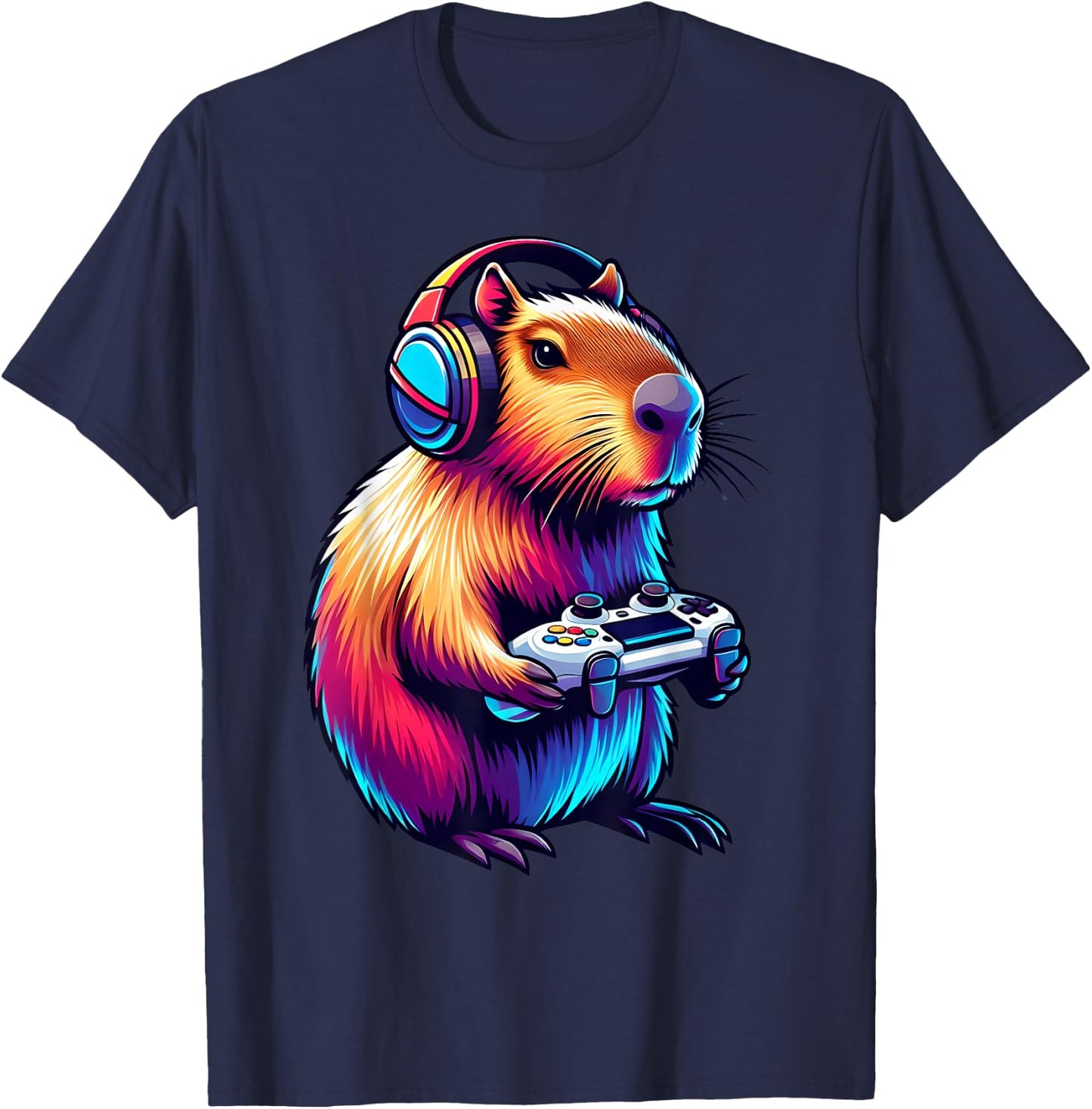 Gaming Capybara Rodent Playing Video Games Gamer Headphones T-Shirt - T-Shirt | Navy