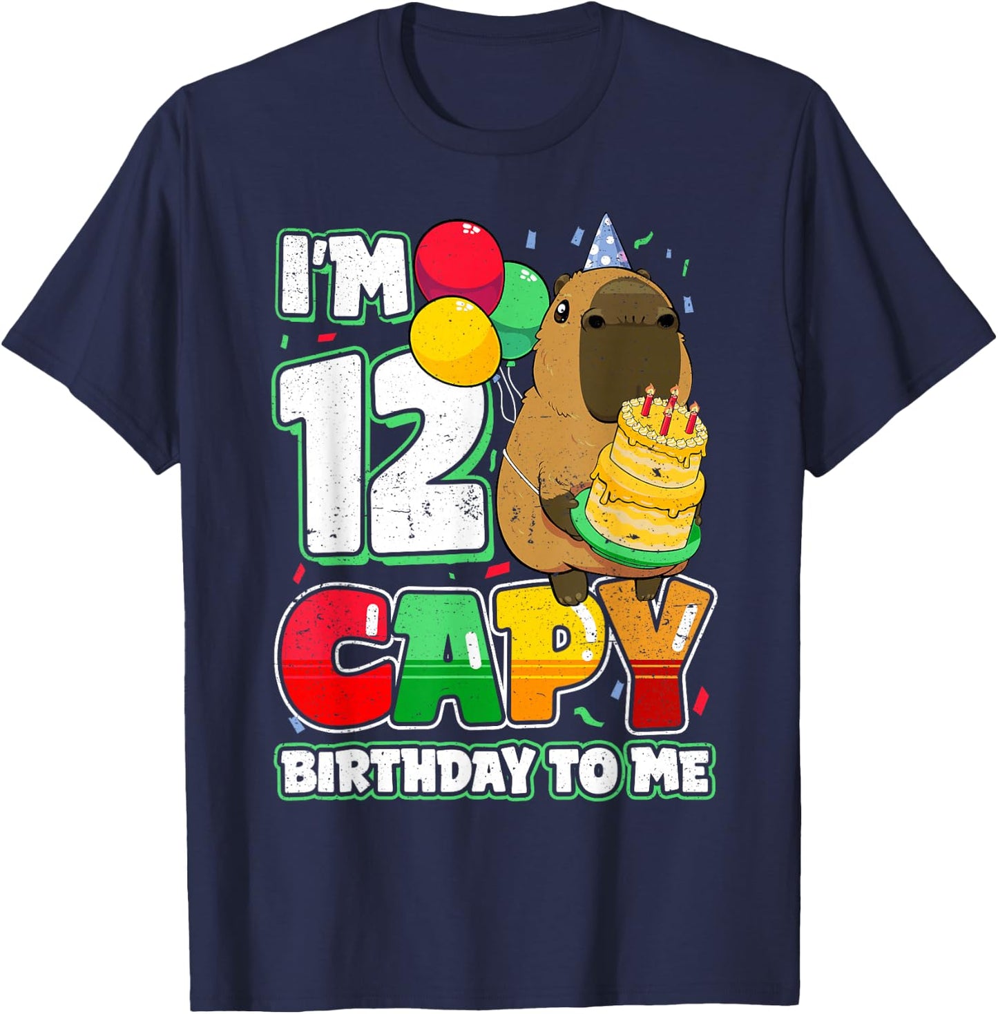 12 Years Old Capy Birthday to me 12th Birthday Capybara T-Shirt - T-Shirt | Navy