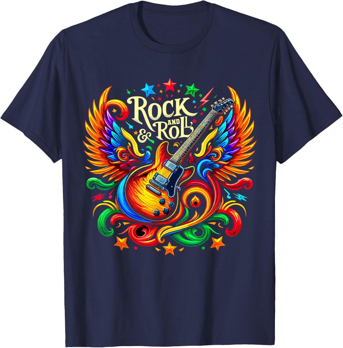 Rock and Roll Electric Guitar Band Guitarist , Small, Black T-Shirt - T-Shirt | Navy
