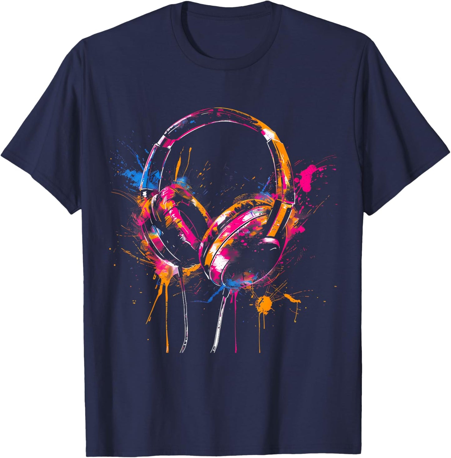 Headphones Music DJ Splash EDM Music Headphones Music Lover T-Shirt - T-Shirt | Navy