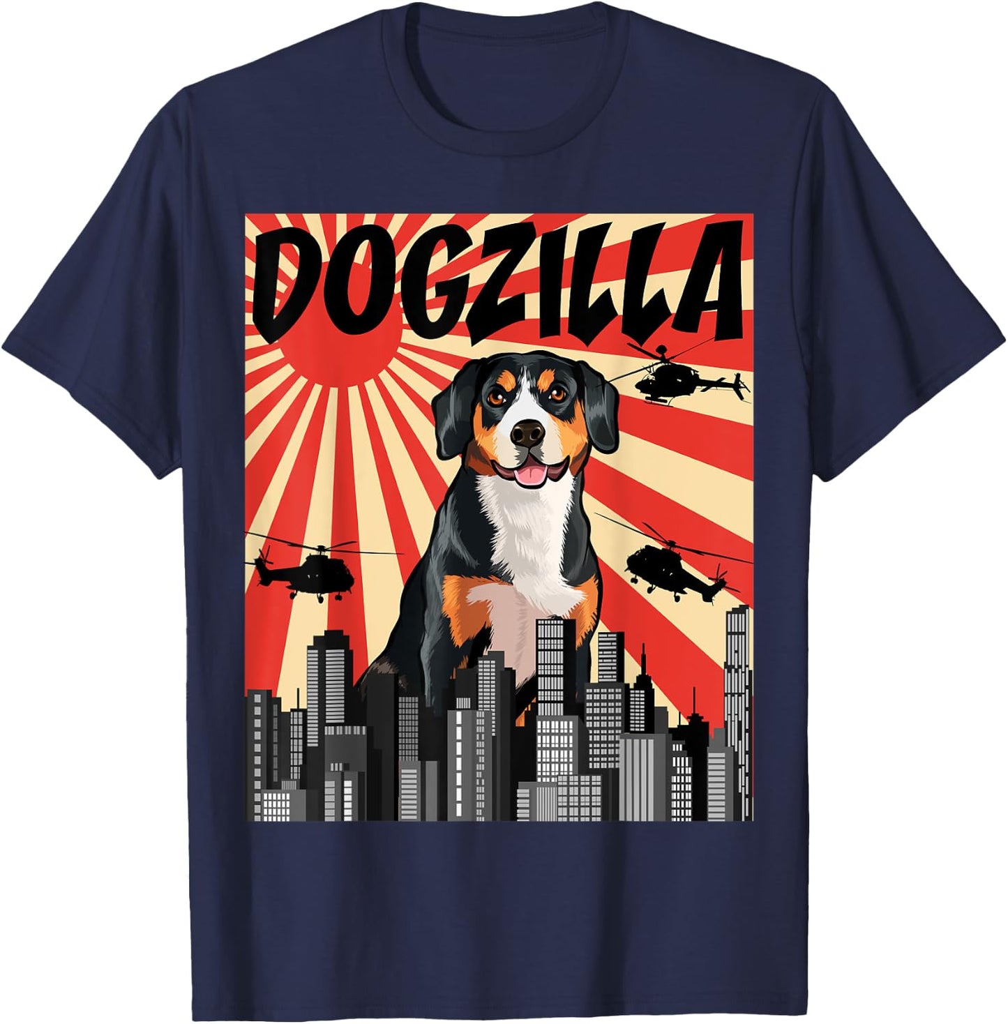 Funny Retro Japanese Dogzilla Entlebucher Mountain Dog T-Shirt - T-Shirt | Navy