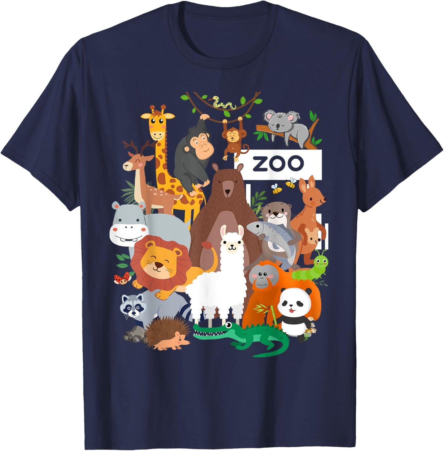 Men Women and Kids Wildlife Zoo Day Party Cute 23 Animals T-Shirt - T-Shirt | Navy