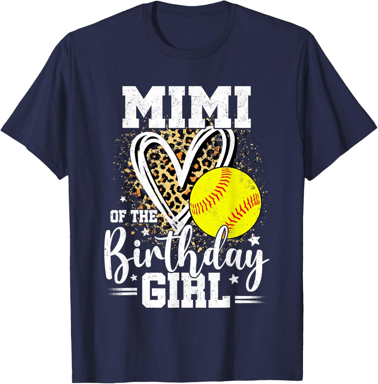 Mimi of The Birthday Girl Softball Grandma Leopard Heart T-Shirt - T-Shirt | Navy