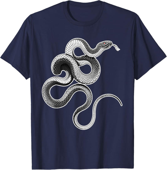 Snake Serpent Mamba Blackwork T-Shirt - T-Shirt | Navy