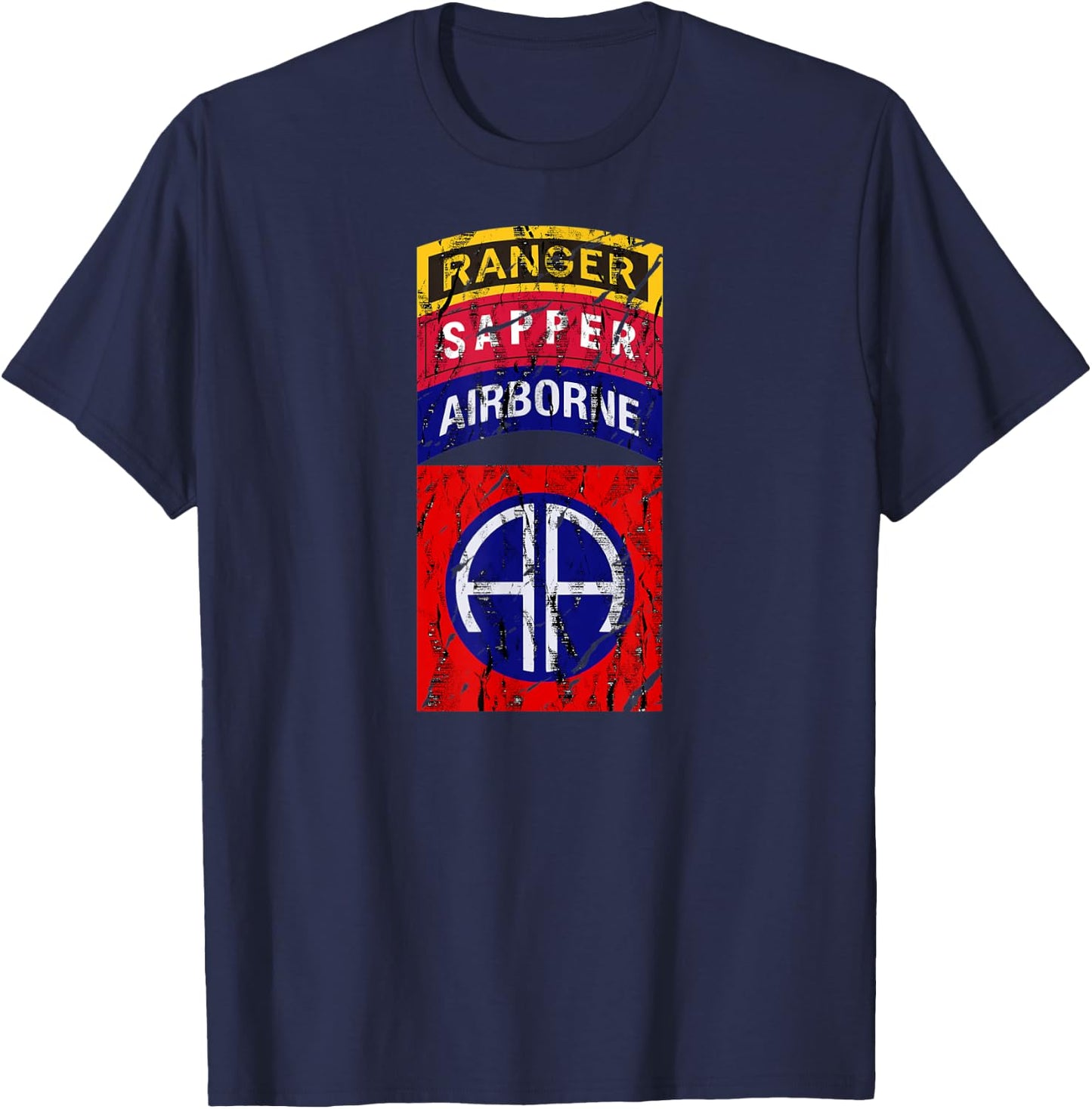 82nd Airborne Division Ranger Sapper Tab Shirt - Distressed T-Shirt - T-Shirt | Navy