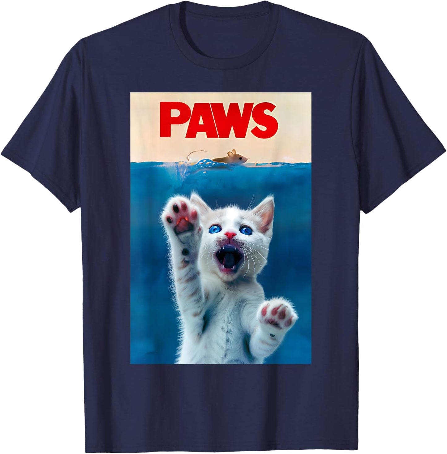PAWS Funny Cat parody cat Lover Gift Kitten Shark Mouse meow T-Shirt - T-Shirt | Navy