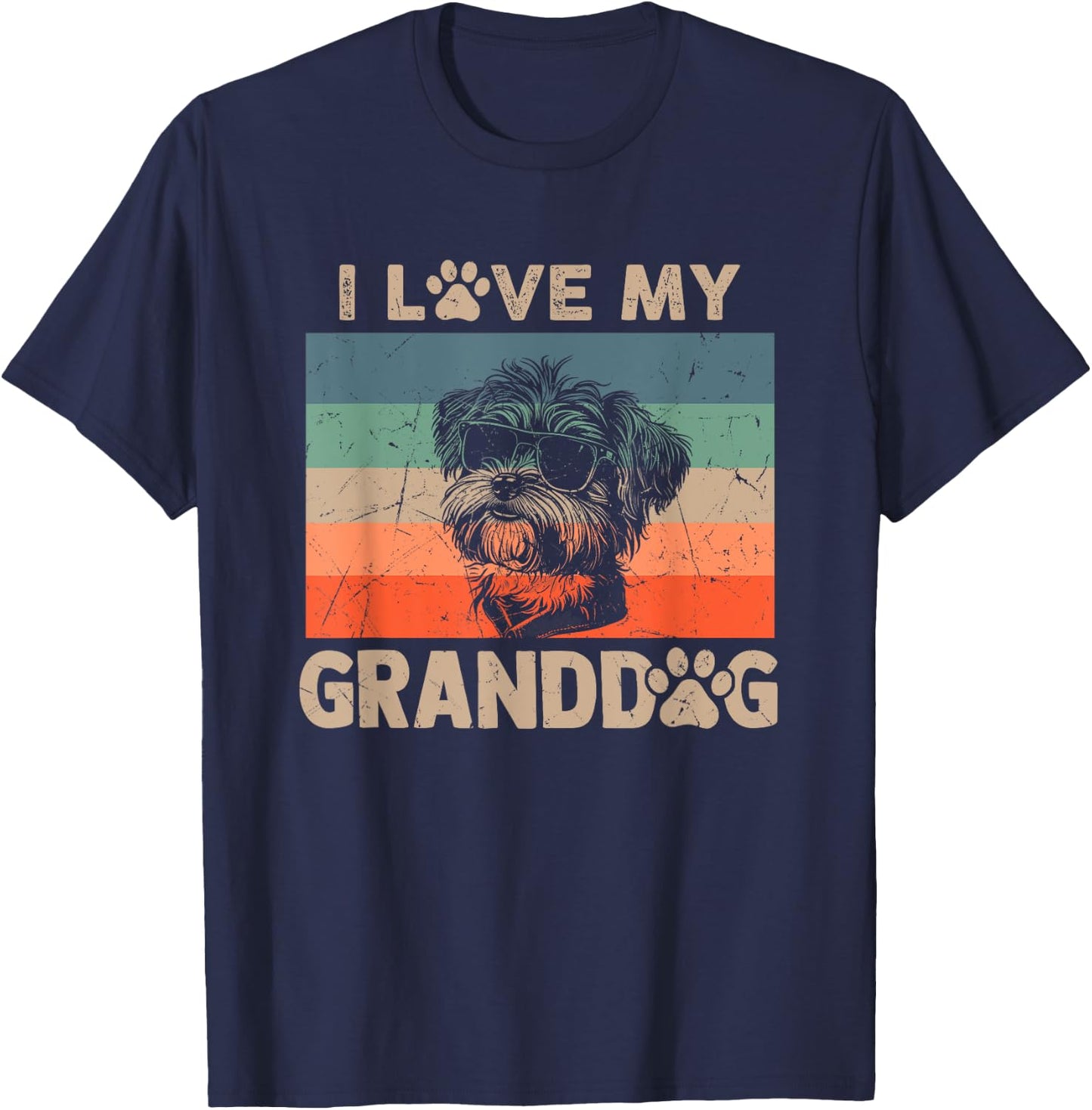 I Love My Granddog Shorkie Grandma Grandpa Dog Owner Dog Paw T-Shirt - T-Shirt | Navy