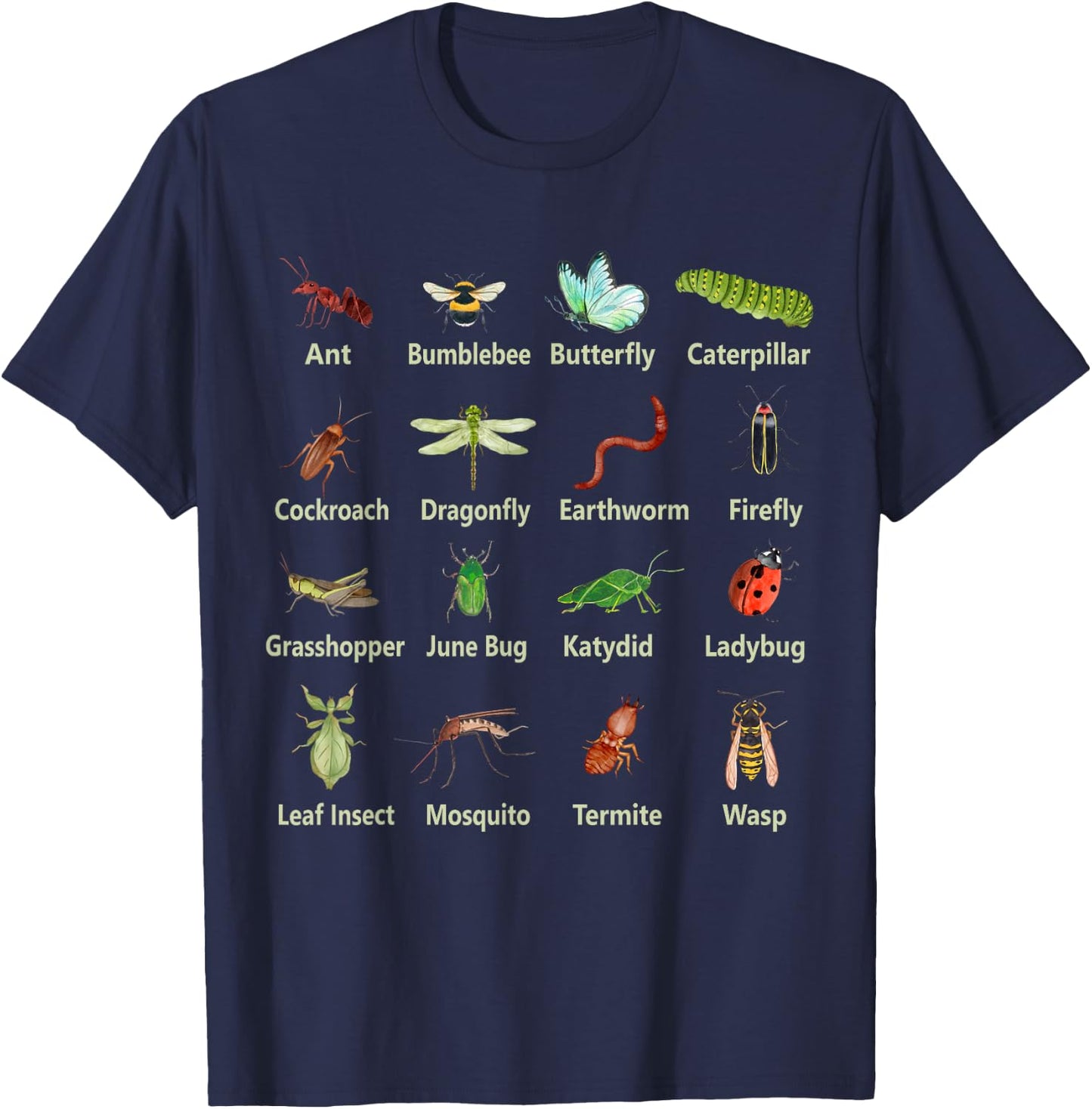 Types of Insects Funny Insect Names Bug Entomologist Kids T-Shirt - T-Shirt | Navy