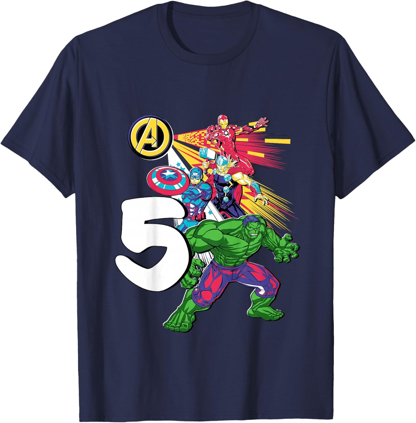 Marvel Super Heroes Avengers 5 Year Old Fifth Birthday T-Shirt - T-Shirt | Navy
