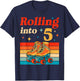 Rolling Into 5 Years Old Retro Roller Skater 5th Birthday T-Shirt - T-Shirt | Navy