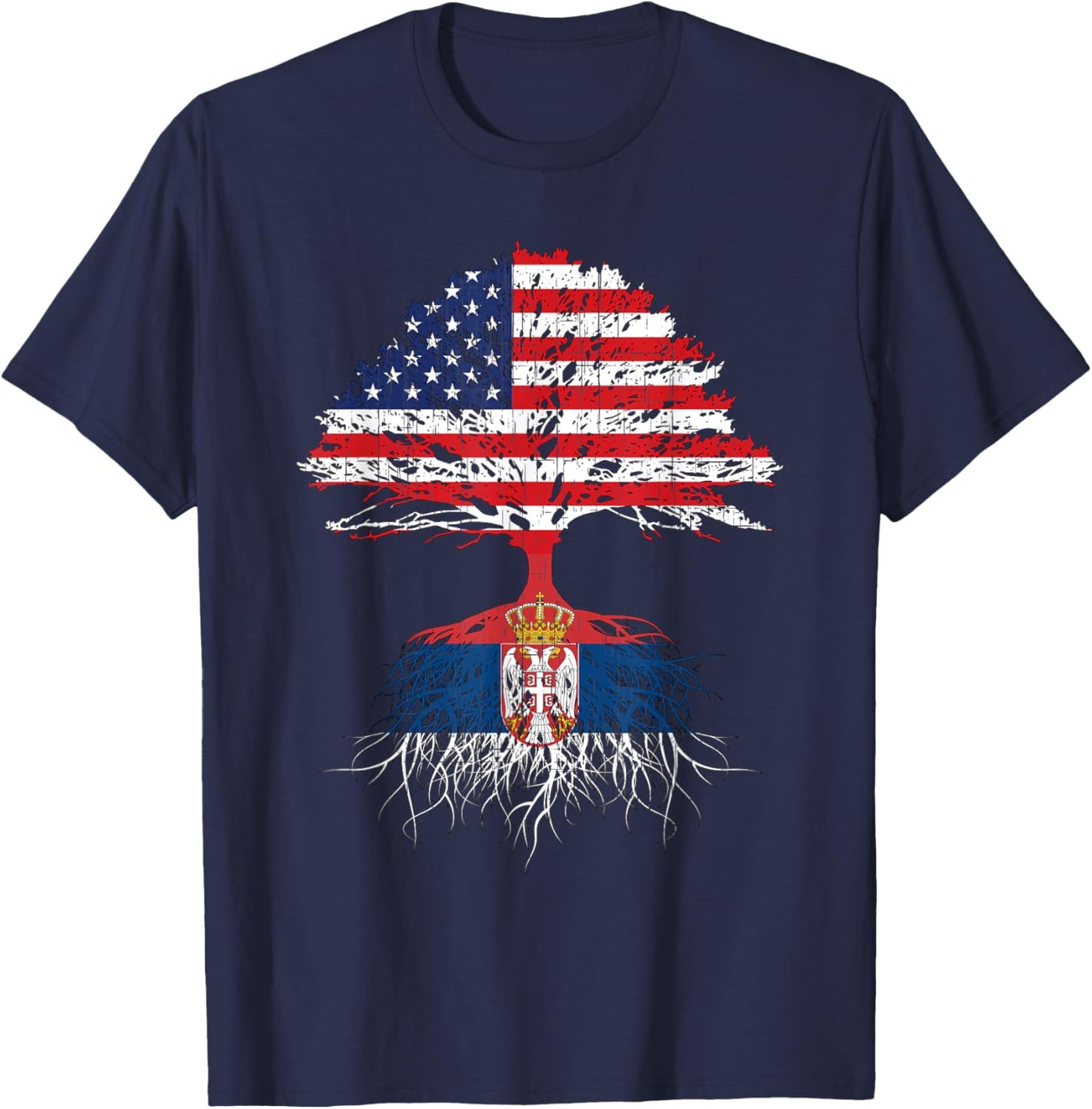 Serbia Roots Serbian American Flag USA Citizenship Gift T-Shirt - T-Shirt | Navy