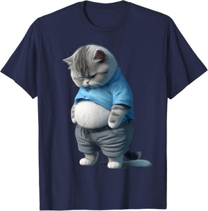 Funny Fat Sad Cat Art Design Fat Kitten Cat Lover Women Kids T-Shirt - T-Shirt | Navy