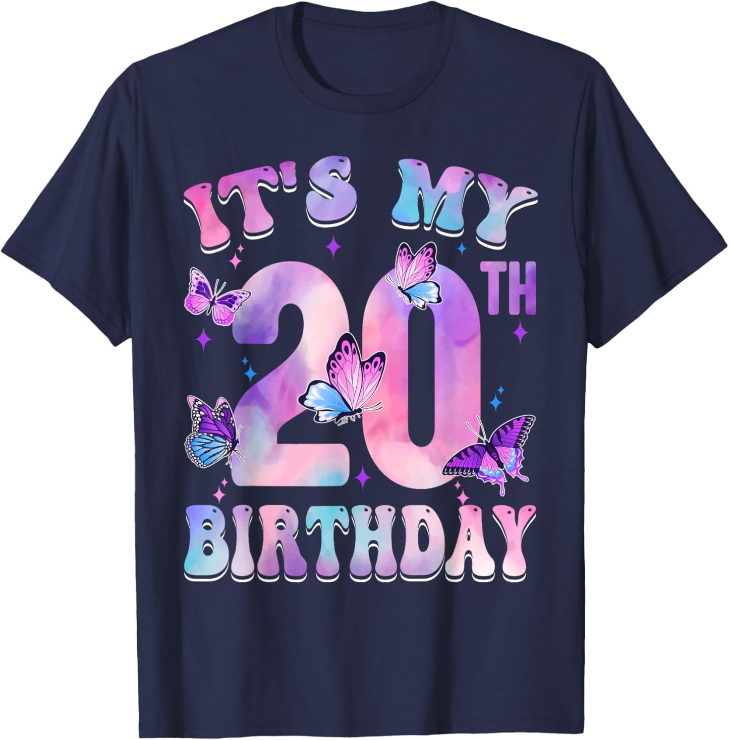 It's My 20th Birthday Butterfly Theme 20 Year Old Party Girl T-Shirt - T-Shirt | Navy
