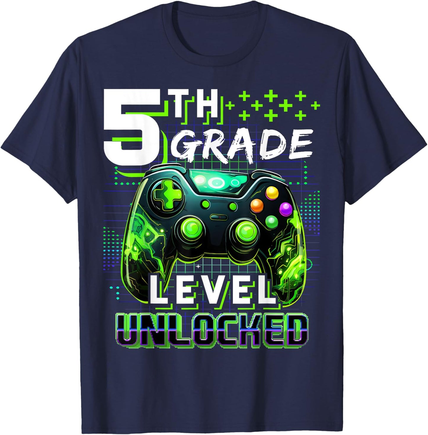 Back to School 5th Grade Boys Gamer First Day School Level T-Shirt - T-Shirt | Navy