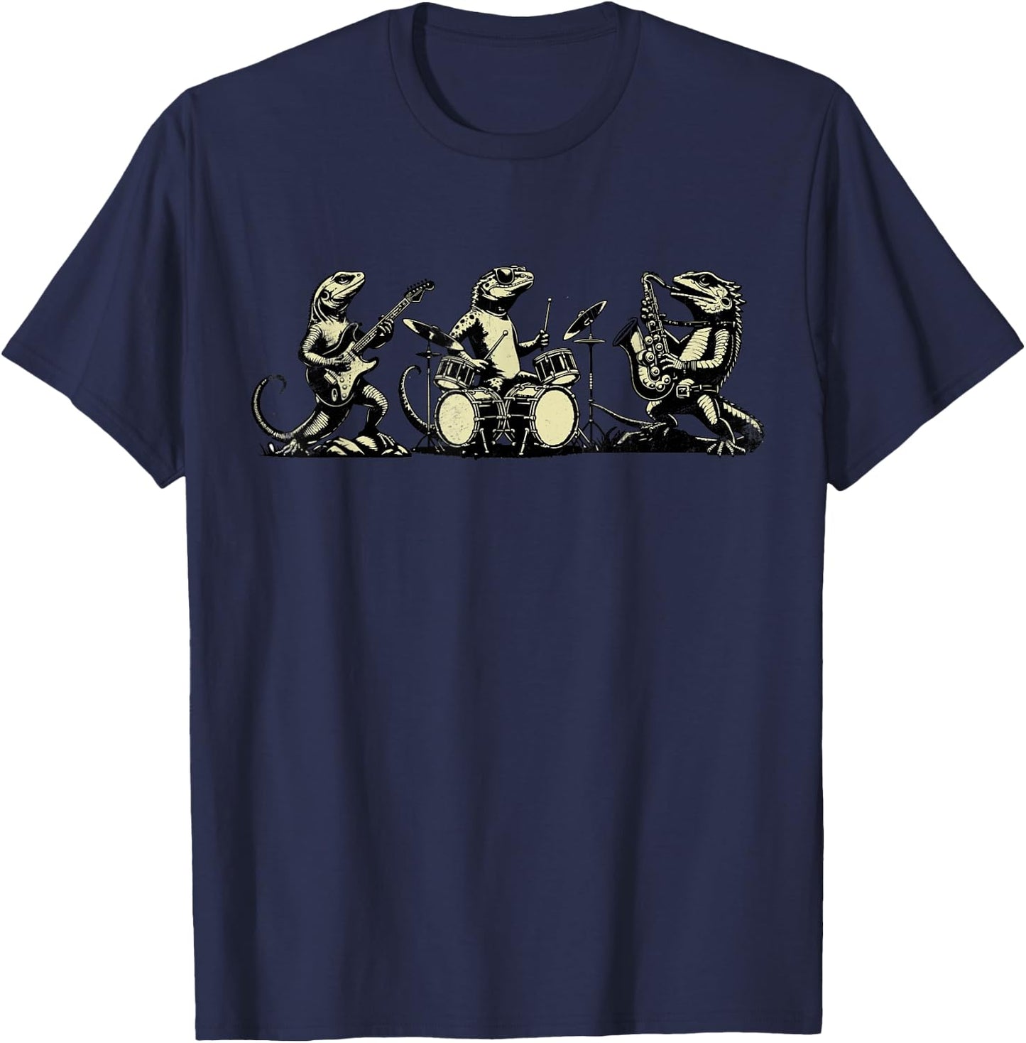 Retro Rock Music Lizard Funny Vintage Lizard Band Music T-Shirt - T-Shirt | Navy