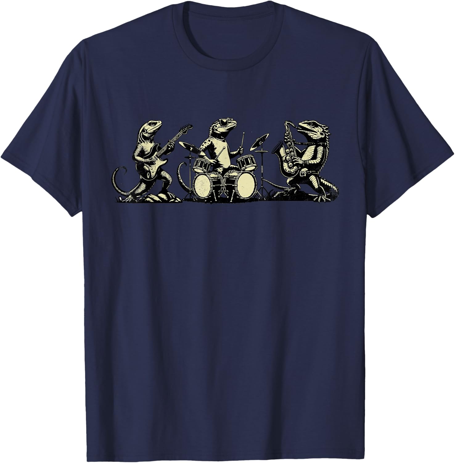 Retro Rock Music Lizard Funny Vintage Lizard Band Music T-Shirt - T-Shirt | Navy