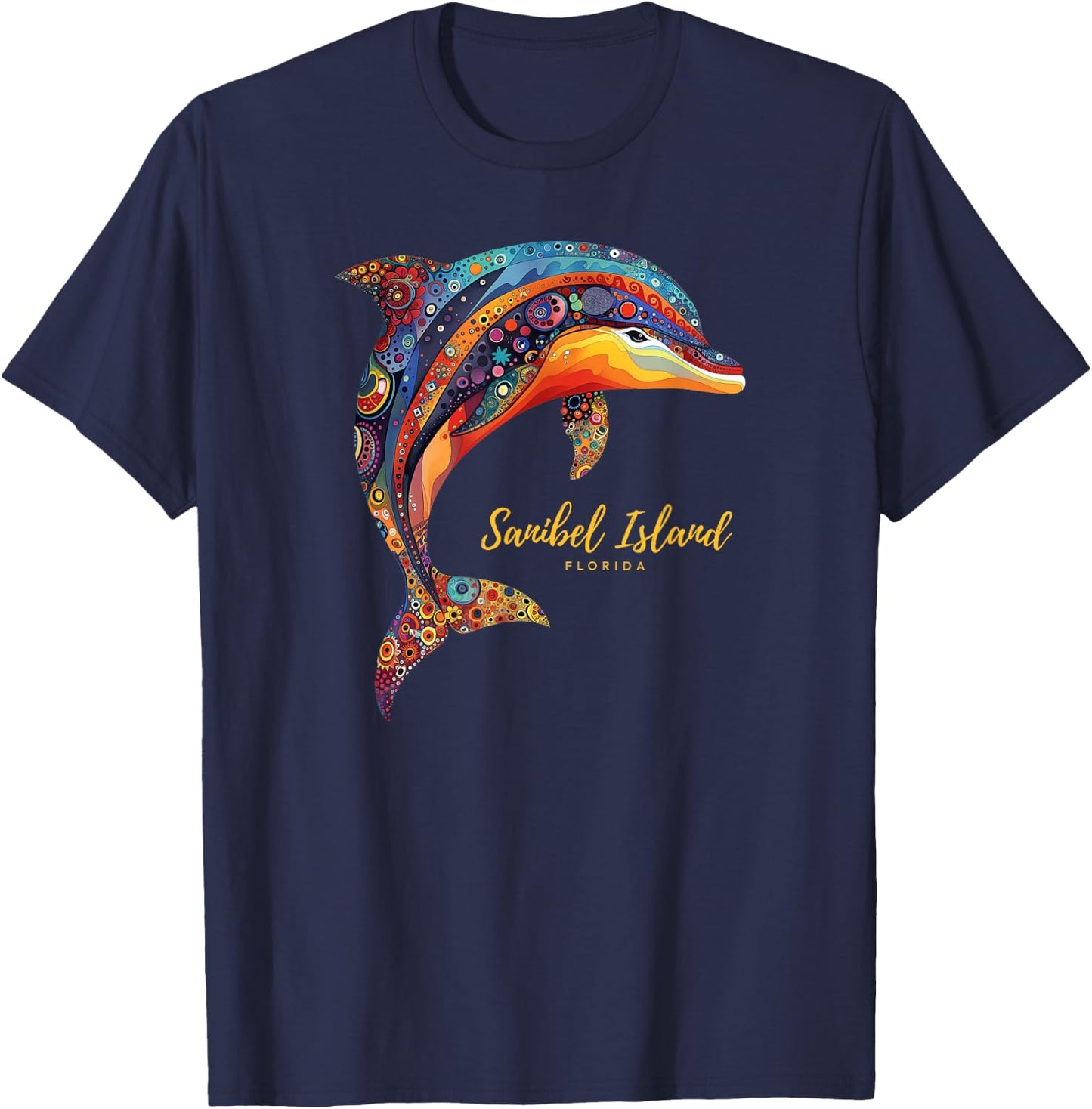 Sanibel Island FL Florida Retro Beach Vacation Ocean Dolphin Women T-Shirt - T-Shirt | Navy