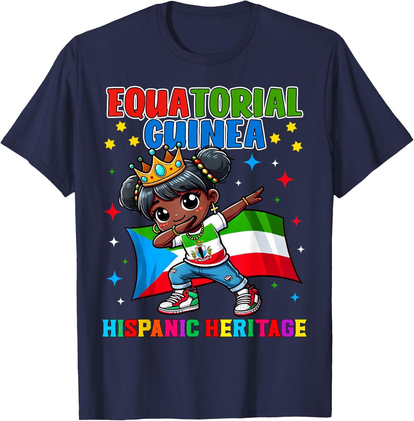Equatorial Guinea Dabbing Girl Hispanic Heritage Celebration T-Shirt - T-Shirt | Navy