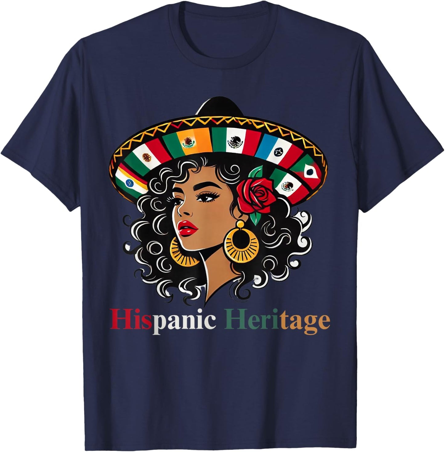 Hispanic Heritage Month Women's Latino All Countries Flags Hat T-Shirt - T-Shirt | Navy