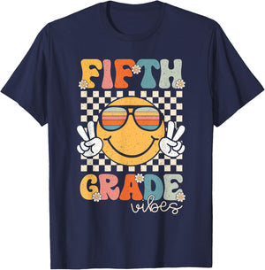 Fifth Grade Vibes Smile First Day of School 5th Grade Team T-Shirt - T-Shirt | Navy