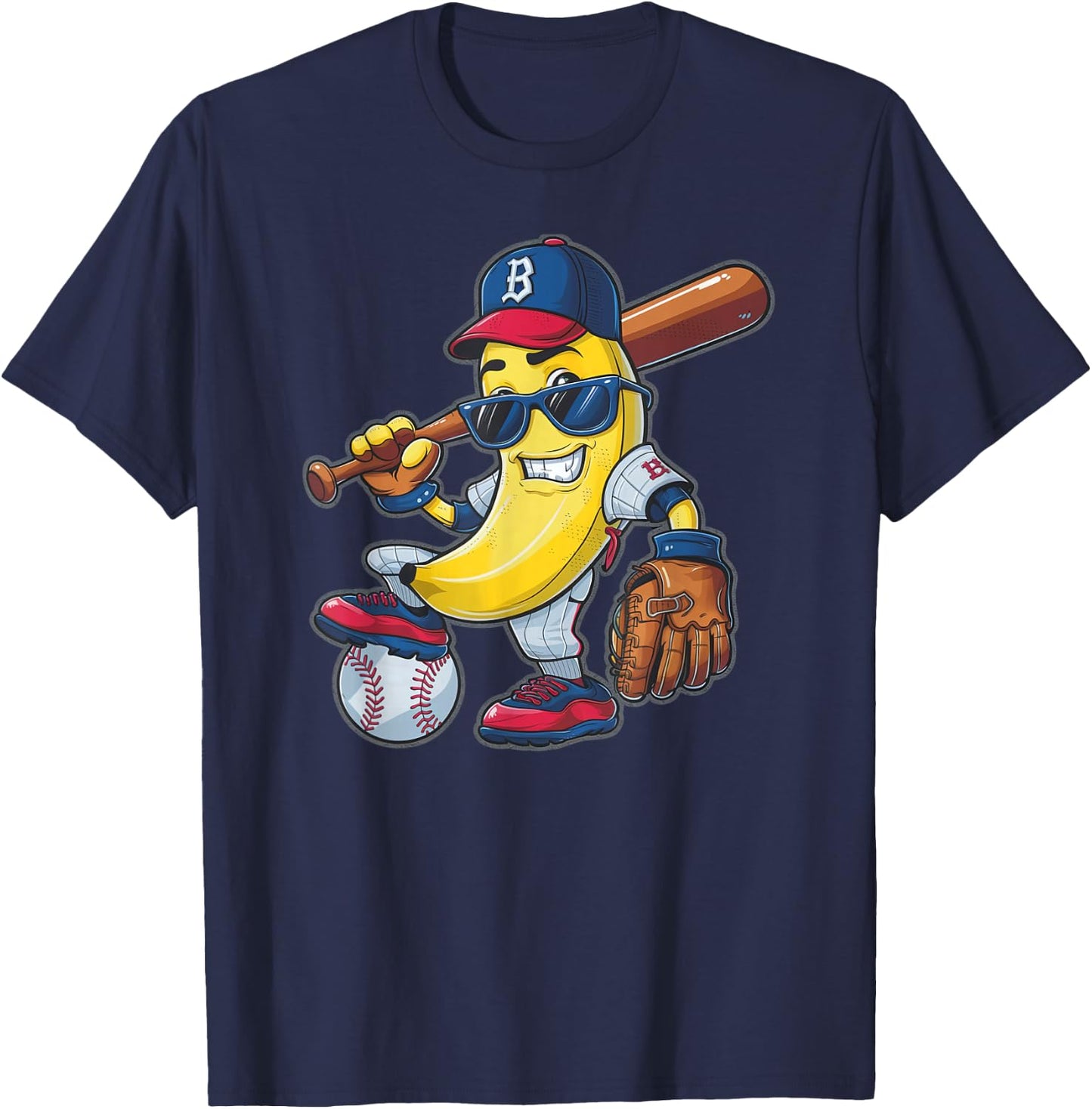Funny Banana Playing Baseball Bananas Player Baseball Fruit T-Shirt - T-Shirt | Navy