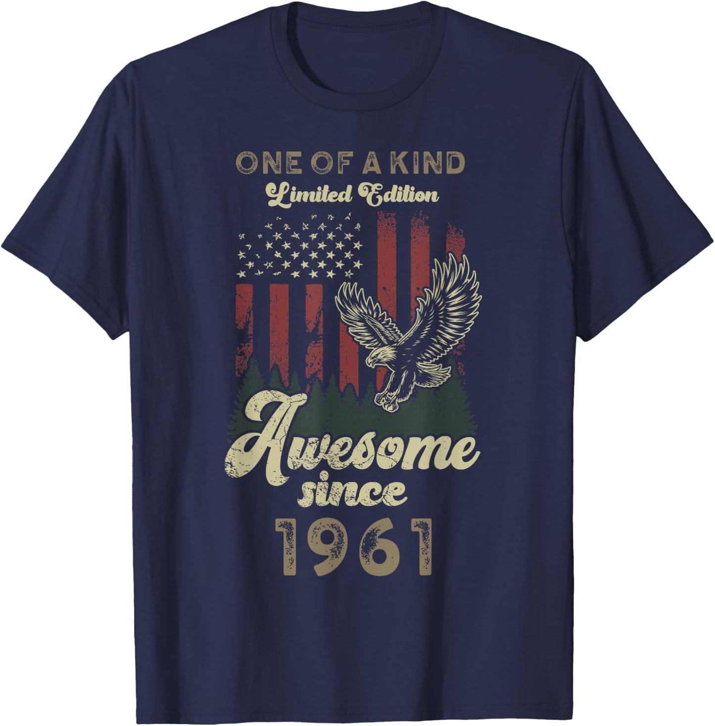 1961 American Flag Eagle 64th Birthday Patriotic T-Shirt - T-Shirt | Navy