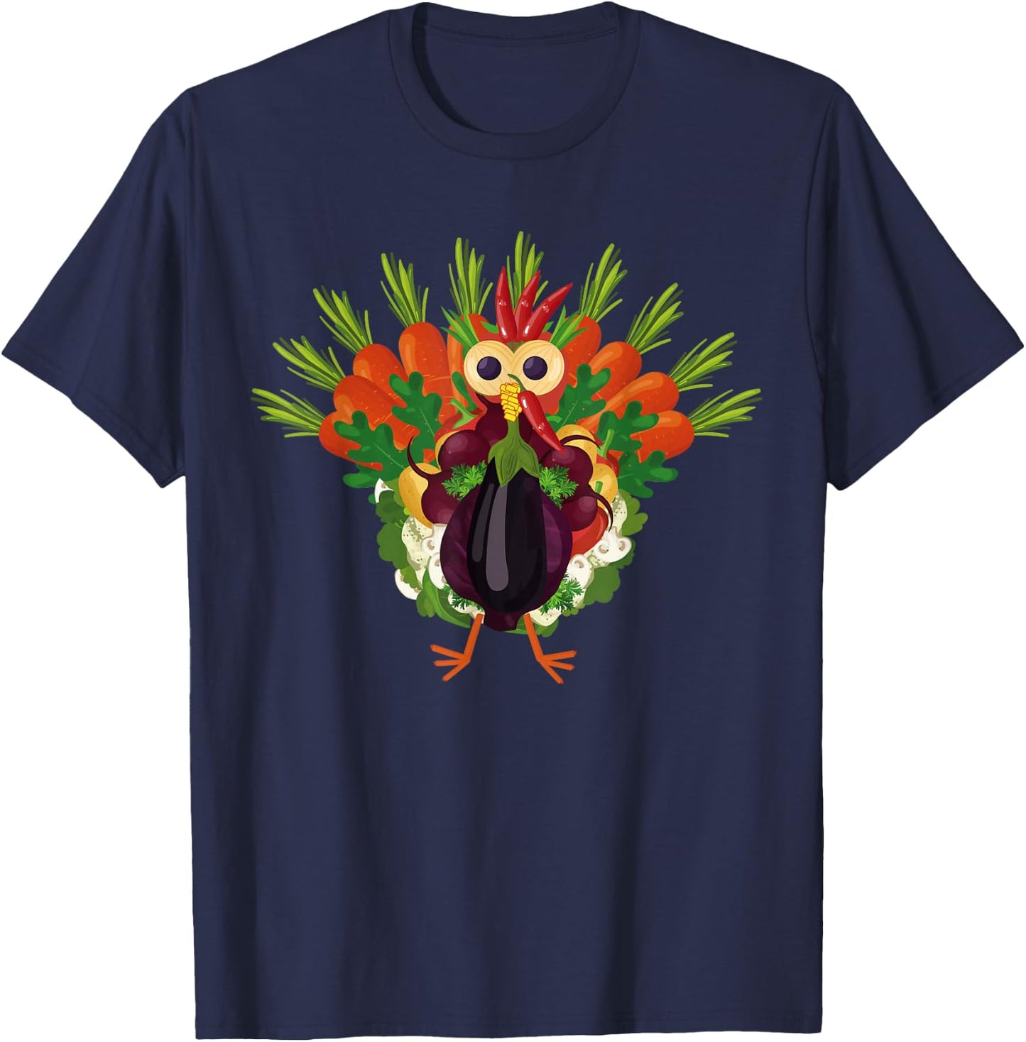 Funny Turkeys For Thanksgiving Apparel Vegan Thanksgiving Vegetable Meatless Turkey T-Shirt - T-Shirt | Navy