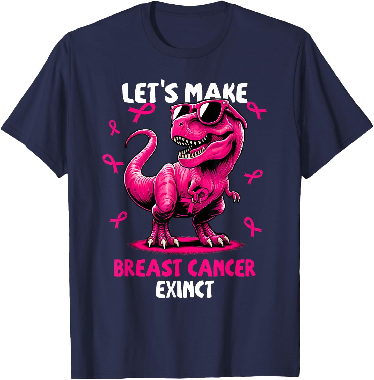 Let's Make Breast Cancer Exinct Dinosaur Ribbon Boy Girl Kid T-Shirt - T-Shirt | Navy