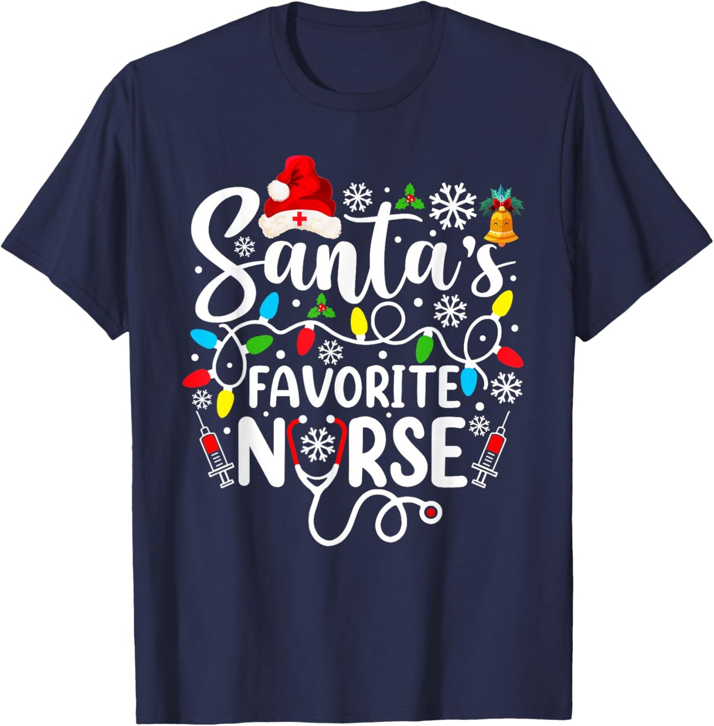 Santa's Favorite Nurse Funny Christmas Family Matching T-Shirt - T-Shirt | Navy