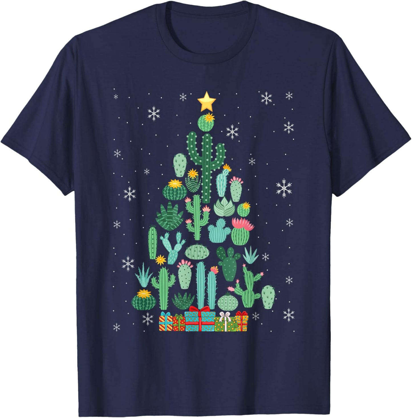 Funny Succulent Christmas Tree Cactus Gardener T-Shirt - T-Shirt | Navy
