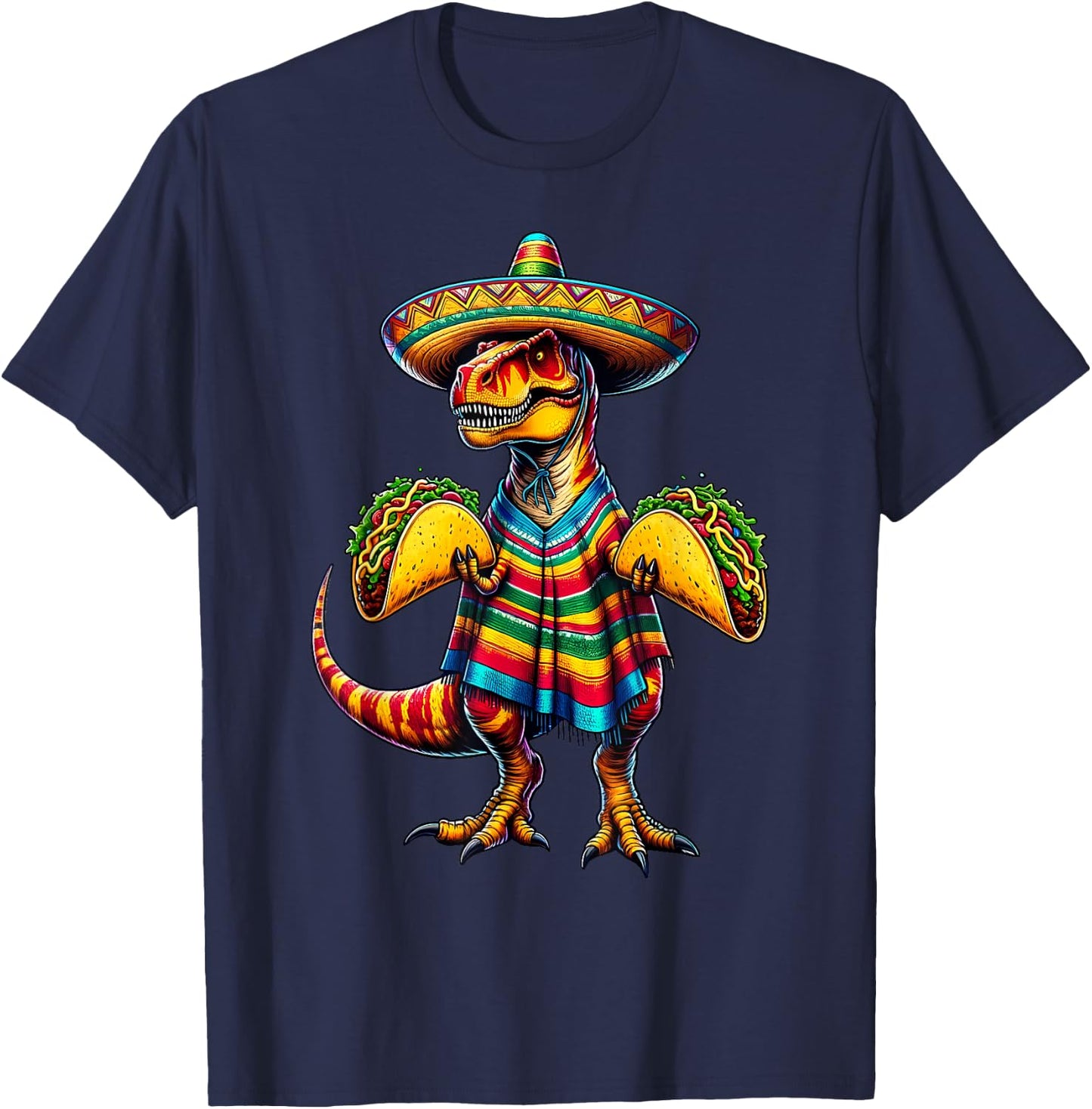 T-rex Dinosaur Taco Lover Cinco de Mayo Sombrero Poncho T-Shirt - T-Shirt | Navy