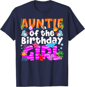 Auntie Under Sea Birthday Party Girl Ocean Sea Animals Theme T-Shirt - T-Shirt | Navy