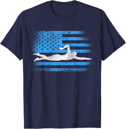 USA Flag Swimming American Swimmer - Swim T-Shirt - T-Shirt | Navy